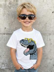 男童休闲恐龙印花短袖T恤，夏季 - 白色 - 查看 7