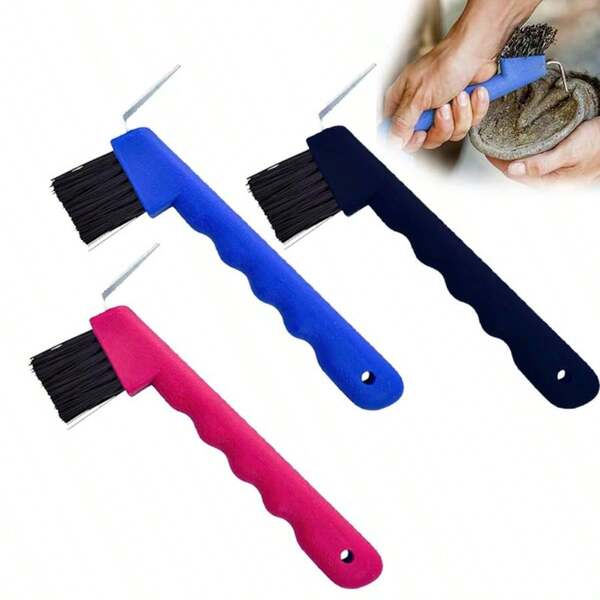 Gancho de herradura con mango de plástico enchapado en metal, cepillo de herradura, cepillo de casco, suministros de limpieza de cascos, cepillo de crin, gancho de herradura, herramientas de aseo para caballos