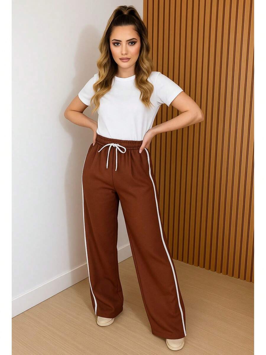 Women's Track Pants With Side Stripes, Wide-Leg Style, Sporty And Stylish, Comfortable, Stylish And With A Perfect Fit - 鏽棕色 - 查看 1