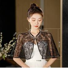 1pc Elegant White Lace Bridal Cape Shawl - Vintage Floral Lace Bolero Jacket, Wedding Dress Accessory, Sheer Lace Bridal Coverup, Short Sleeve Lace Cape, Delicate Details, Perfect For Bride's Wedding And Formal Events