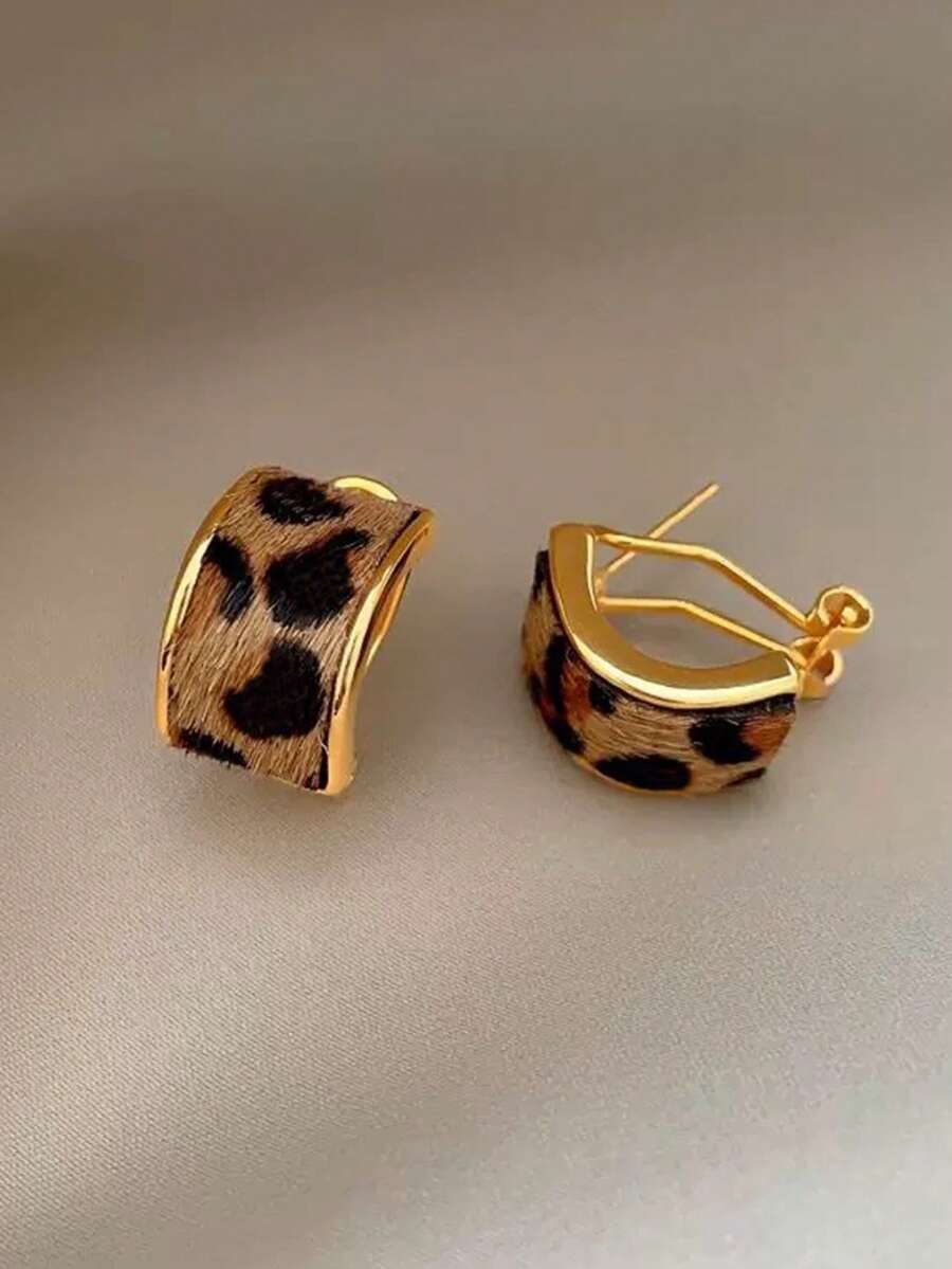 1 Pair Fashionable Leopard Print Geometric Delicate Niche Versatile Earrings, Suitable For Women's Daily Commute, Party, Gathering (Pattern Random), Autumn/Winter