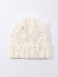 1pc Men's Fashionable Distressed Fringe Knit Beanie Hat, Suitable For Autumn/Winter Daily Wear And Keeping Warm - A - View 3