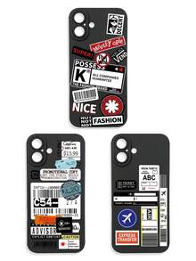 Funda de teléfono con gráfico de letra de eslogan negro, funda de teléfono con collage abstracto, avión, rayas y etiqueta gráfica negra, funda de teléfono con patrón de retazos vintage, funda de teléfono con protección de lente negra. Compatible con iPhone y Galaxy, funda de teléfono, funda compatible con iPhone 17 Pro Max, fundas, funda compatible con iPhone 13, funda compatible con iPhone 15, regalo de fiesta, versión internacional, no la versión nacional - Multicolor - Ver 32
