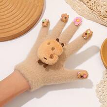 Cute Winter Girls' Gloves With Cute Capybara Decorations For Autumn And Winter, Comfortable And Warm, Suitable For Cycling And Gift Giving