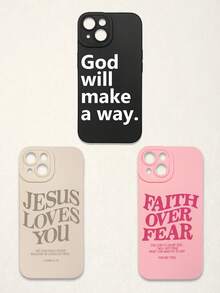 3pcs Christian Style Black/Beige/Pink Phone Cases Compatible With IPhone & Galaxy - Multicolor - View 32