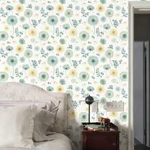 1卷优雅水彩蒲公英花卉自粘壁纸 - 即撕即贴，防水，可移除壁纸贴纸，北欧风格，适用于客厅、卧室、背景墙、橱柜、书架，适合租房者DIY装饰 - 彩色 - 查看 4