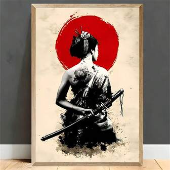 1pc Japanese Female Warrior Canvas Art: Modern Poster, Indoor/Outdoor Home Decor, Abstract Wall Art, Gift For Cafe, Office, Bedroom - Unframed