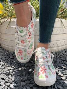 أحذية رياضية كاجوال مطبوعة بالزهور للنساء، أحذية مريحة وخفيفة الوزن ناعمة ذات أصابع مستديرة وسهلة الارتداء للربيع والخريف، مناسبة لعيد الميلاد والشكر والاستخدام اليومي والركض