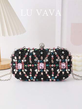 LU VAVA handbestickter Kristallglasclutch, mehrfarbige Strass-Tasche für Hochzeit, Abschlussball, Silvester-Gala, Opernabend, Geburtstag, Jubiläumsessen, Party