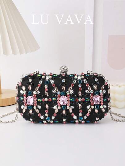 حقيبة يد مطرزة يدويًا من الكريستال الزجاجي من LU VAVA، حقيبة مرصعة بالراين متعددة الألوان لحفلات الزفاف والسهرات والأعياد الرسمية وحفلات عيد الميلاد والذكرى السنوية وحفلات العشاء
