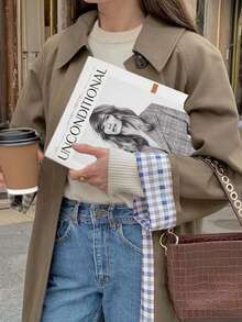 Women's Plaid Button Casual Loose Mid-Length Trench Coat - Army Green - View 3