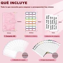 Organizador de Dinero A6, Organigastos Tipo Cartera Cuero con 12 Sobres Transparentes con Cierre, 12 Hojas de Planificador de Presupuesto de Finanzas, Libreta de Ahorro y Gastos con 3 Pegatinas, Rosa - Rosa - Ver 9