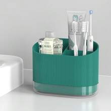 Green Toothbrush Holders For Bathrooms, Large Plastic  Electric Tooth Brush Holder With Drainage And Drip Tray, Cute Shower Toothpaste Holder Stand Organizer Caddy Countertop Accessories, 3 Slots{Inchsize_nameinch:Inch3Slotsinch,Inchcolor_nameinch:InchGreeninch} - Green - View 7