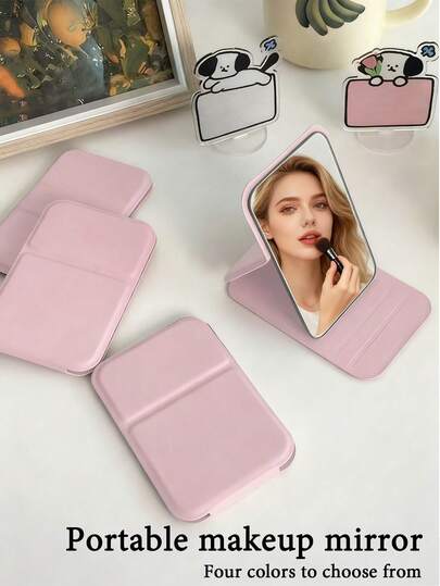 1个便携式化妆镜，PU皮革小镜，纯色（黑色、白色、粉色、绿色），多功能梳妆镜，带可折叠支架，旅行镜，化妆必备，旅行化妆镜，梳妆镜，女士圣诞礼物，家居浴室装饰，秋季装饰，化妆品收纳浴室配件，返校必备，旅行必备，圣诞节礼物，礼品