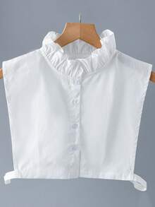 Áo sơ mi nữ cổ cao xếp ly, cổ giả nửa thân có thể tháo rời, phụ kiện đa năng cho trang phục mùa thu/đông. - Cổ chữ V màu trắng có viền xếp nếp - Xem 13