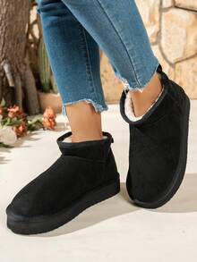 Women's Solid Color Casual, Warm, Lightweight And Comfortable Thick-Soled Short Snow Boots For Autumn/Winter - Black - View 9