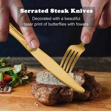 Gorgeous Retro Royal Gold Stainless Steel 20 Pieces Flatware Set, Golden Silverware Set, Anti - Rust Stainless Steel Gold Cutlery Set Utensils Including Fork Spoon And Knife - Gold + 20 - View 5
