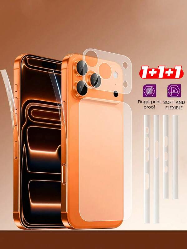 Para iPhone 17/17pro/17pro/17air Series, 1 pieza Protector de pantalla trasero de fibra de vidrio PET mate - Antiarañazos, antihuellas, alta definición, alta resolución de pantalla táctil, antisuciedad, antidust, antihuellas, protector + 1 pieza Película mate para lente, antiarañazos, antihuellas + 1 pieza Película de marco de cobertura de 4 lados, evita el desconchado y el desprendimiento, protege eficazmente el Body del dispositivo