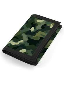 男童/青少年迷彩印花卡包，时尚绿色迷彩设计，男童三折钱包，带现金隔层、信用卡/身份证卡槽、零钱袋，适合男童/青少年/幼童