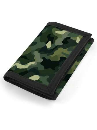 Korthållare med kamouflagetryck för pojkar/tonåringar, trendig grön kamouflagedesign, trefaldig plånbok för pojkar med kontantfack, kredit-/ID-kortsfack, myntficka, lämplig för pojkar/tonåringar/ung pojke