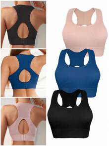 3 piezas Sujetador deportivo sin costuras para mujer, cómodo y con corte corto, ideal para yoga y fitness. - Multicolor - Ver 3