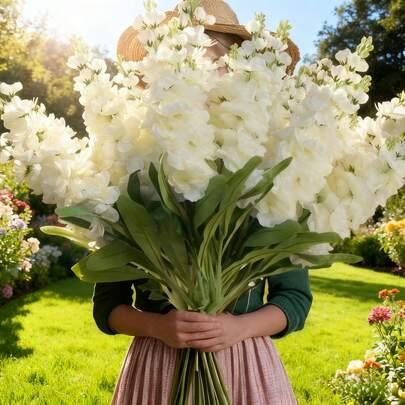 5pcs White Embroidered Artificial Flower Bouquets, Suitable For Home Decoration, Bedroom, Living Room And Kitchen Decoration, Suitable For Indoor And Outdoor Wedding/Garden/Office/Party Decoration, Ideal For Thanksgiving, Advent, Valentine's Day Decoration And Sutumn Decoration, Suitable For DIY Flower Arrangement Throughout The Year, Multi-Functional Photography Scene, Outdoor Fashion Decoration