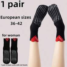 Mărimi europene 36-42, 1/2 perechi de șosete de yoga pentru femei, în formă de inimă, cu manșetă, de culoare uni, cu talpă cauciucată - Multicolor - Vizualizare 11