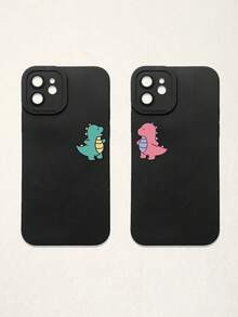 2pcs Black Phone Cases, Dinosaur Design Couple Phone Cases, Compatible With IPhone & Galaxy Phones, Phone Covers, Cute Phone Cases, Compatible With IPhone 13/15/16 Pro Max, Galaxy, Great As Birthday Gift, For Girlfriend, Boyfriend Or Personal Use - Multicolor - View 16