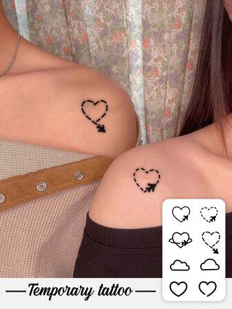 Temporäre Kräuter-Tattoo-Aufkleber, die 7-14 Tage halten, einfacher Stil Flugzeug Liebes romantisches Muster, wasserfest, schweißfest, waschbar, nicht reflektierend, simulierte Tattoos für Arme und Schultern, geeignet für modebewusste Menschen