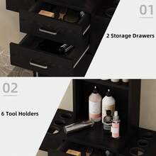 Salon Station For Hair Stylist, Salon Station With Barber Cabinet, Barber Hair Stylist Storage Cabinet With Drawer,Hair Station Equipment Hair Dryer Holder, Drawers, Storage Cabinet For Hair Styling, White/ Black/ Pink - 黑色 - 查看 4