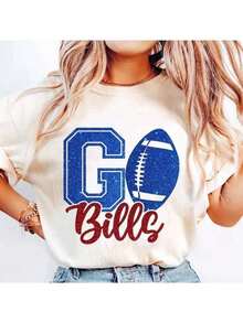 Let's Go Bills Football T Shirt, Vintage Buffalo Football Shirt, Go Bills Game Day Tee, Cotton - 黑色 - 查看 1