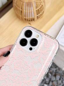 1pc Romantic Lace Pattern Soft Transparent Air Cushion Anti-Slip Phone Case, Suitable For IPhone 11/12/13/14/15/16 Pro Max