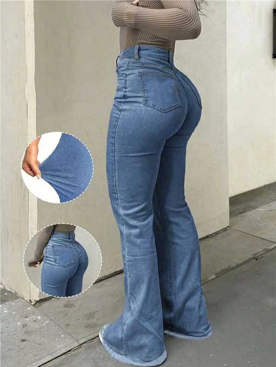 Quần ống loe denim thanh lịch, đa năng cho bé gái Happy Girl, phù hợp cho mùa xuân/hè, thường ngày, trang trọng, ngày lễ, trường học, kỳ nghỉ, hàng ngày, du lịch, hẹn hò, sân bay - Màu xanh lam - Xem 1