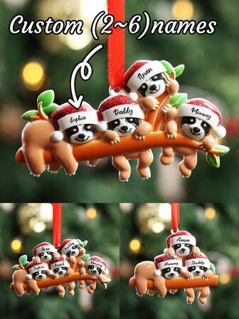 Sloth Family Personalized Christmas Ornaments, Custom Name Christmas Decorations, Customized Christmas Gifts, Customizable Christmas Decor, Christmas Gifts For Grandkids, Family Christmas Tree Decorations, Christmas, Sloth Ornaments, Anniversary, Family Memorial 2025, Boy, Girl, Family, Father, Mother