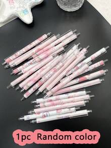 12pcs/10pcs/6pcs/4pcs/1pc Random Color Peach Push-Button Ballpoint Pens, Cute Pink Neutral 0.5mm Black Ink Pens, Essential School & Office Supplies, Signature & Marking Pens - Multicolor - View 12