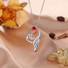 1 pieza Collar de rosa con piedra natal personalizada para mujer, colgante de flor de plata pura con piedra natal, joyería personalizada como regalo de cumpleaños o Navidad - Oro rosa - Ver 5