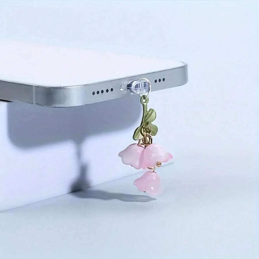 1 Piece Mobile Phone Dust Plug Wind Chime Lily Pendant For Iphone Type-C Android Headphone Jack Mobile Phone Jack Dust Plug Gifts For Mother, Family, Friends, Kids, Birthday, Holiday Phone Acsessories Phone Charm