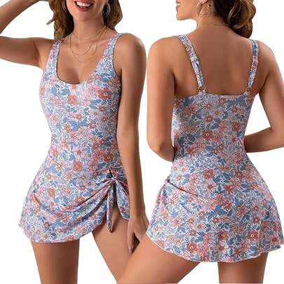 Traje De Baño Mujer Natacion De Una Pieza,Trajes De Baño con Control De Abdomen,Falda Bañador,Adecuado para Playa,Surf,Natación,Verano