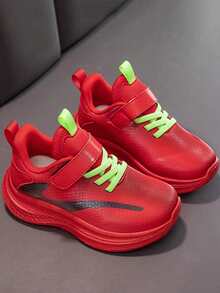 1双儿童运动鞋，皮革鞋面防水红色男童跑步鞋，新款秋冬中大码儿童休闲运动鞋 - 紅色 - 查看 5