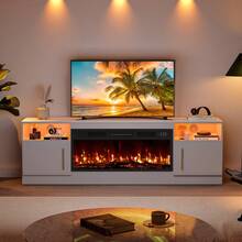 [2 Packages Shipping]Modern Fireplace TV Stand With 36" Electric Fireplace, And Storage Cabinet For TVs Up To 80" - High Gloss Wood Design For Living Room,Thanksgiving,Christmas  Gift