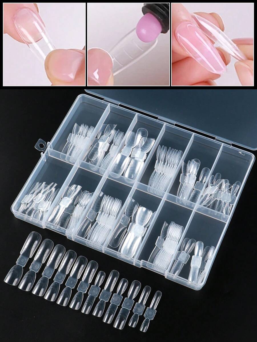 240 spetsar/ask mandel- och fyrkantiga nageltips snabbbyggande nagelform kristall akryl gel nagelförlängningsform Builder Form konstnagel DIY manikyr förlängningsverktyg - Genomskinlig - Visa 1