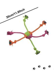 这款耐用且耐咬的互动绳索玩具专为狗狗设计——色彩鲜艳的耐咬绳索，饰有绿色和橙色流苏，非常适合户外活动和牙齿护理，也是送给爱犬的绝佳新年礼物。