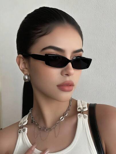 Retro Cat Eye Small Frame Y2K Fashion Fashion Glasses, Women's Classic Plastic Fashion Glasses For Outdoor Travel, Beach, Casual Wear, Summer UV Protection