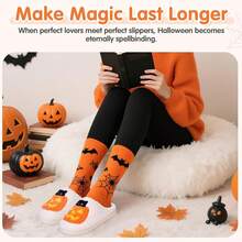 Cozy Plush Halloween Pumpkin Slippers, Non-Slip Fluffy Design - Six White Ghosts - View 7