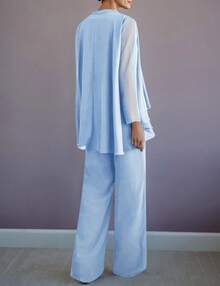 Women's 3PC Lace Pants Suits Mother Of Bride Dressy Elegant Sets Wedding Formal Outfit Christmas Gift & New Year Gift - 淺藍色 - 查看 3