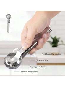 1pc Stainless Steel Cream Dipper, Dual-Purpose Ice Cream Ball Scoop, Ice Cream Fruit Spoon, Ball Scoop - Multicolor - View 5