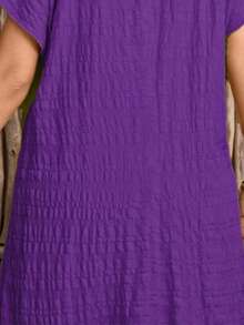 Plus Size V-Neck Solid Color Fashion Vintage Loose Short Sleeve Dress (Bust Measurement) Elegant Summer - Purple - View 4