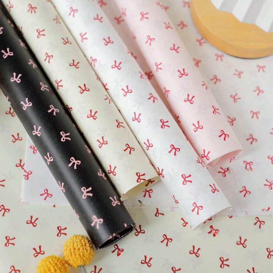 10 tờ giấy gói hoa hình nơ và hoa lê dày in họa tiết cho bó hoa làm quà tặng, thủ công DIY