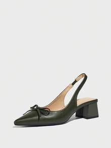 Giày cao gót mũi nhọn hở ngón, màu trơn, trang trí nơ cho nữ, giày cao gót hở gót thoải mái, thanh lịch khi đi làm hàng ngày, tiệc tùng, những dịp trang trọng, thích hợp cho mùa thu/đông, màu xanh quân đội - xanh quân đội - Xem 7