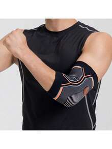 1 PC-Compression Elbow Sleeves, High Elasticity Knitted Elbow Brace, Orange Line Elbow Guard, Breathable And Comfortable-Suitable For Gym,Daily Work And Life, Fitness, Running, Tennis, Badminton- For Men & Women - Black - View 9